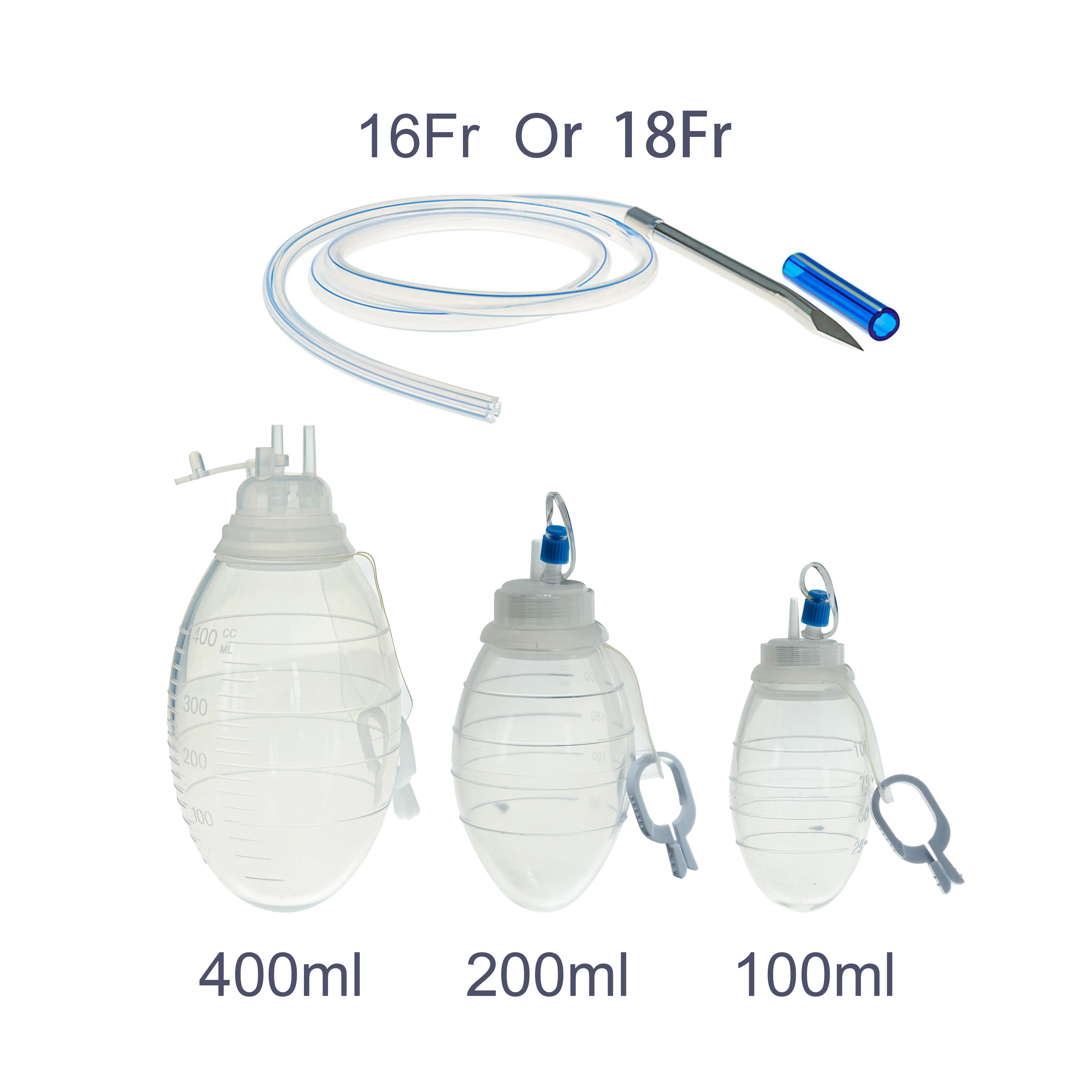 Silicone Closed Wound Drainage System Silicone Reservoir And Round Fluted With Trocar Veterinary Accessories High Quality