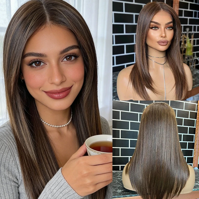 

Синтетический парик с омбре и темными коричневыми прожилками, с HD-кружевом спереди, термостойкий, на заказ, для женщин, для вечеринок