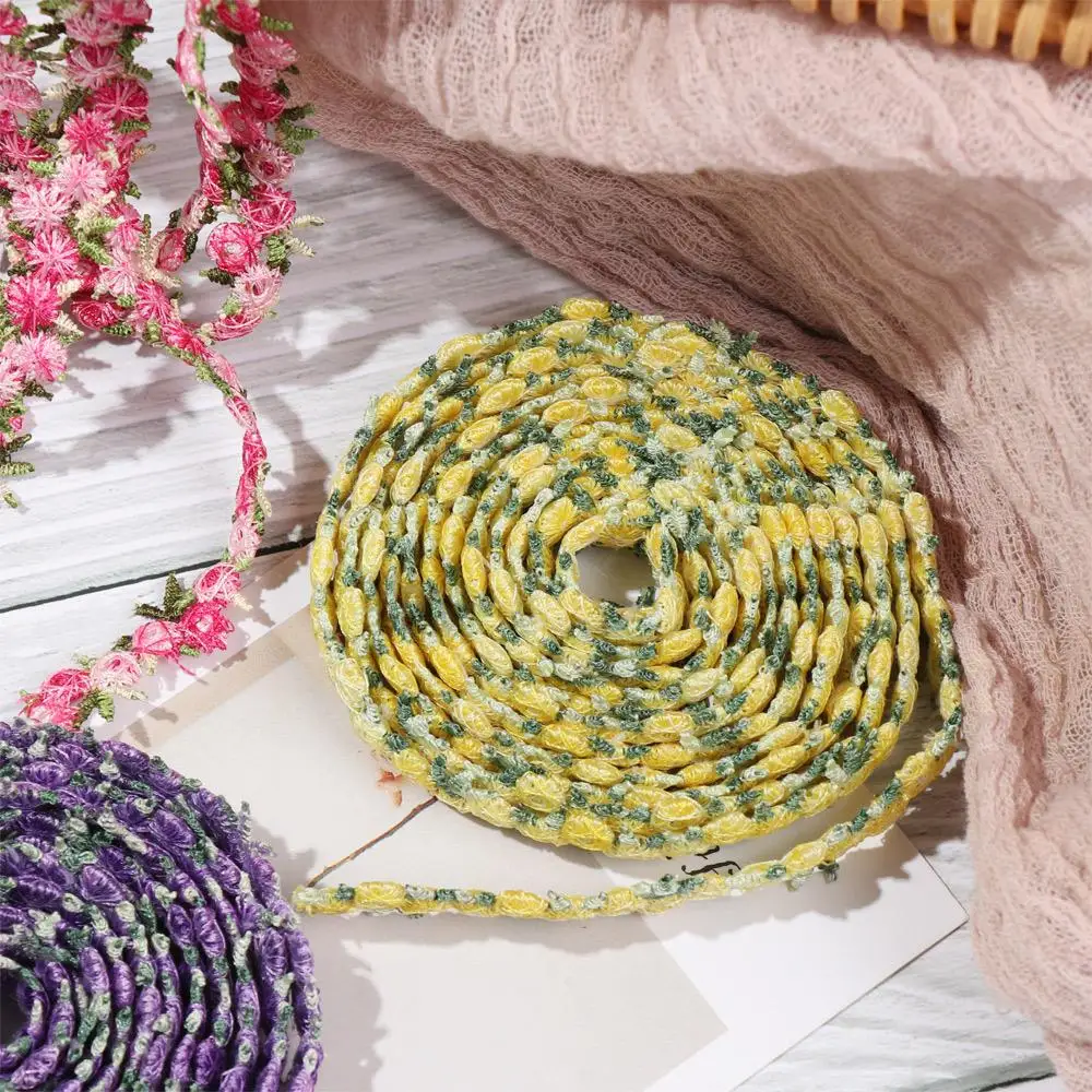 ตกแต่งเย็บริบบิ้นโพลีเอสเตอร์ผ้า Trim ปักดอกไม้ที่ละลายน้ําได้ Lace Trim