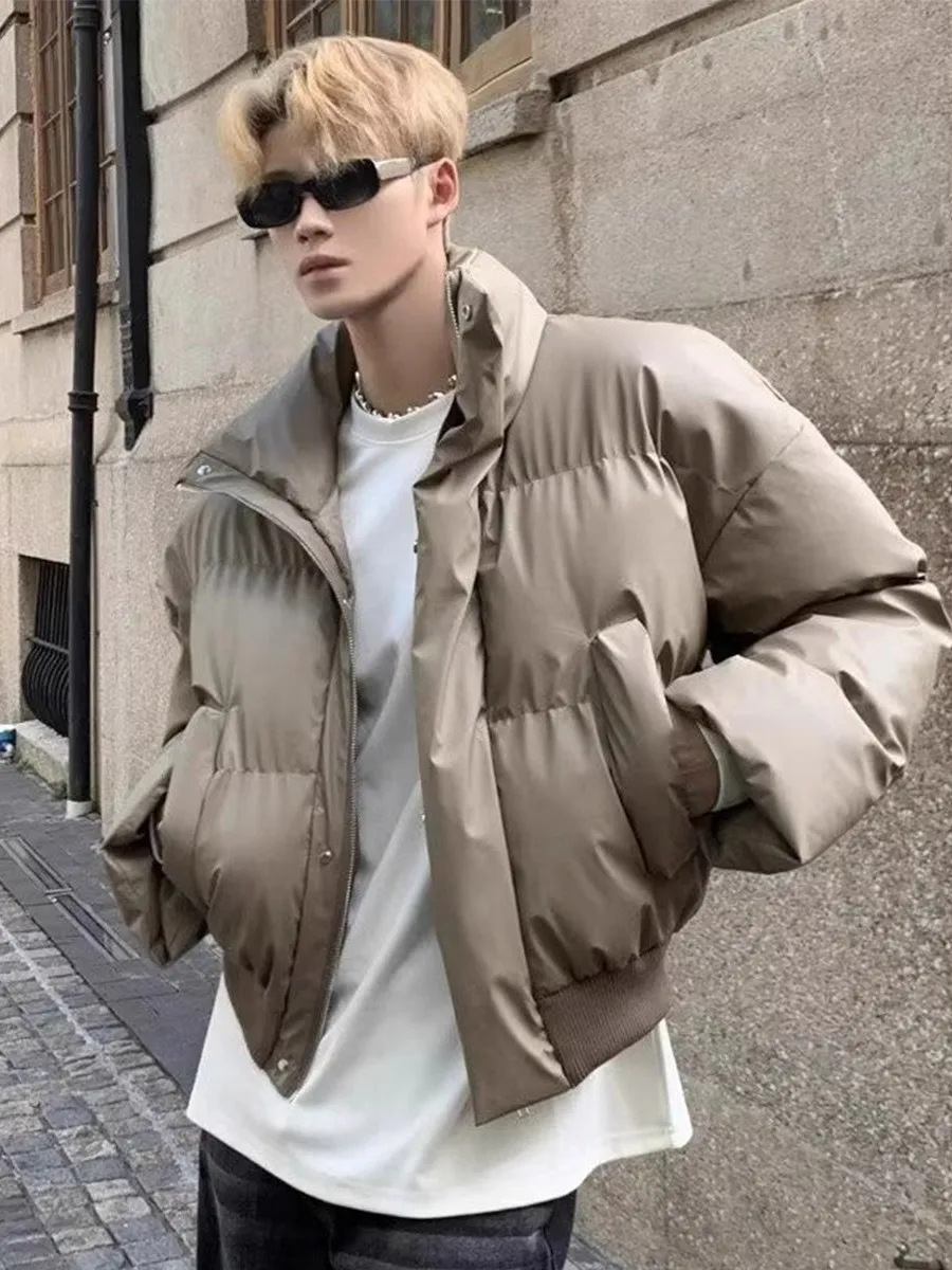 

Extra Large 300 Pou American PU Leather Stand Collar ort Cotton Jaet Men Thi Warm Workwear Cotton Coat Bread Sle