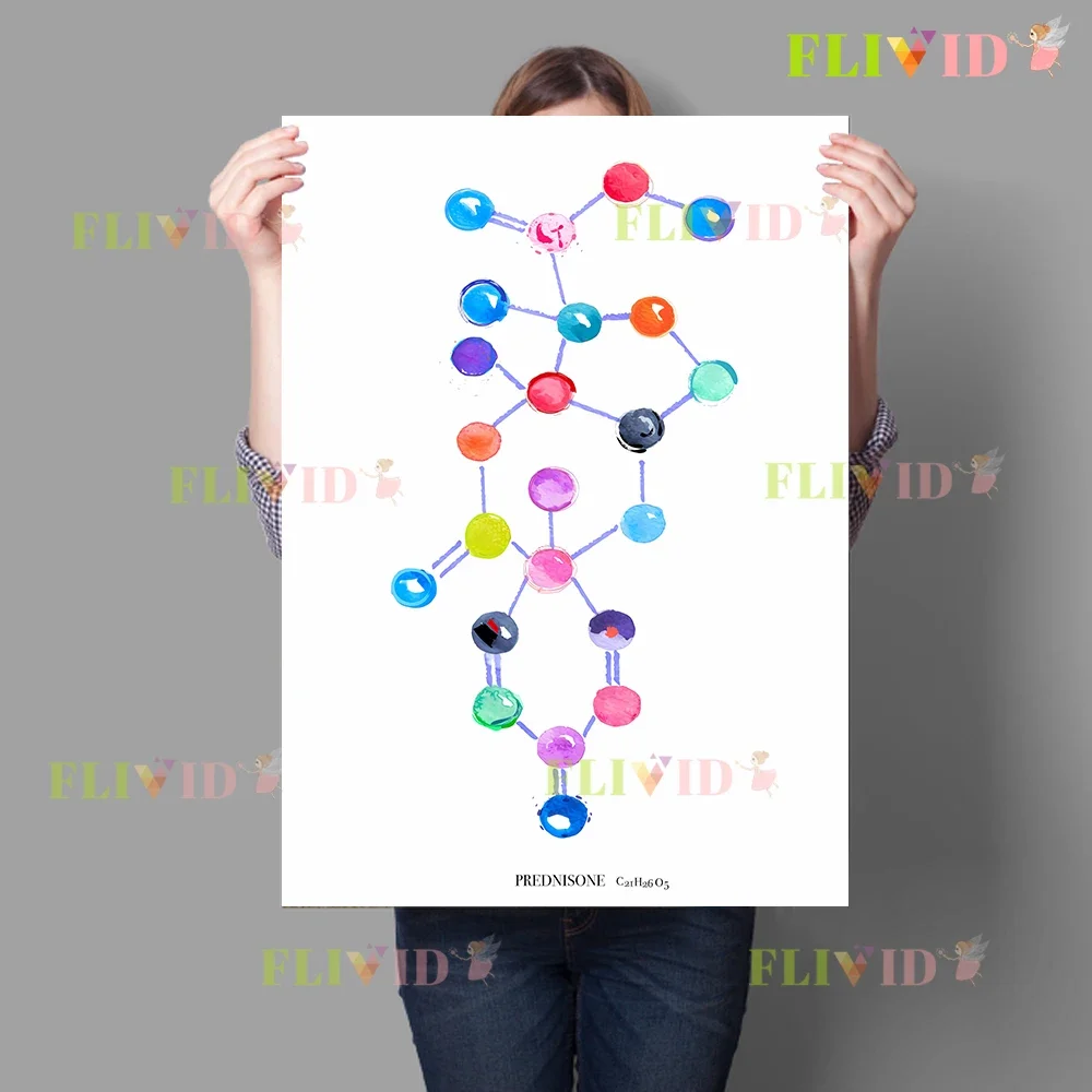 Watercolor Molecule Structure Canvas Painting,Neurotransmitter Molecule Art Poster Prints,Medical Office Decor Poster Decor