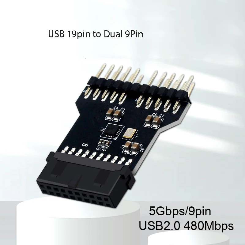 USB 3.0 19 PIN to Dual USB 2.0 9 Pin Converter 1 In 2 Out Cable Splitter Motherboard Fan RGB Light Test Speed 19pin Adapter
