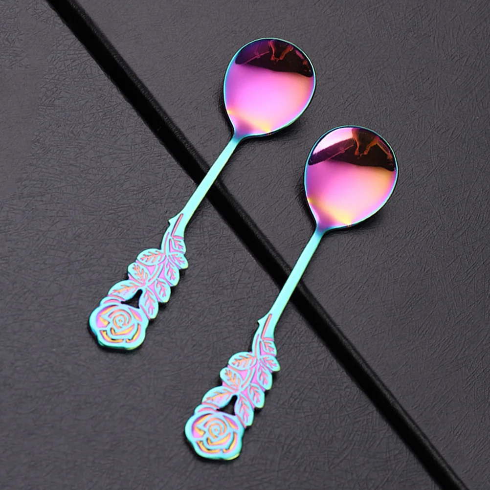 

3Pcs Stainless Steel Mini Coffee Spoon Rose Shape Handle Dessert Spoon Ice Cream Scoop Home Tableware Ice Cream Scoop