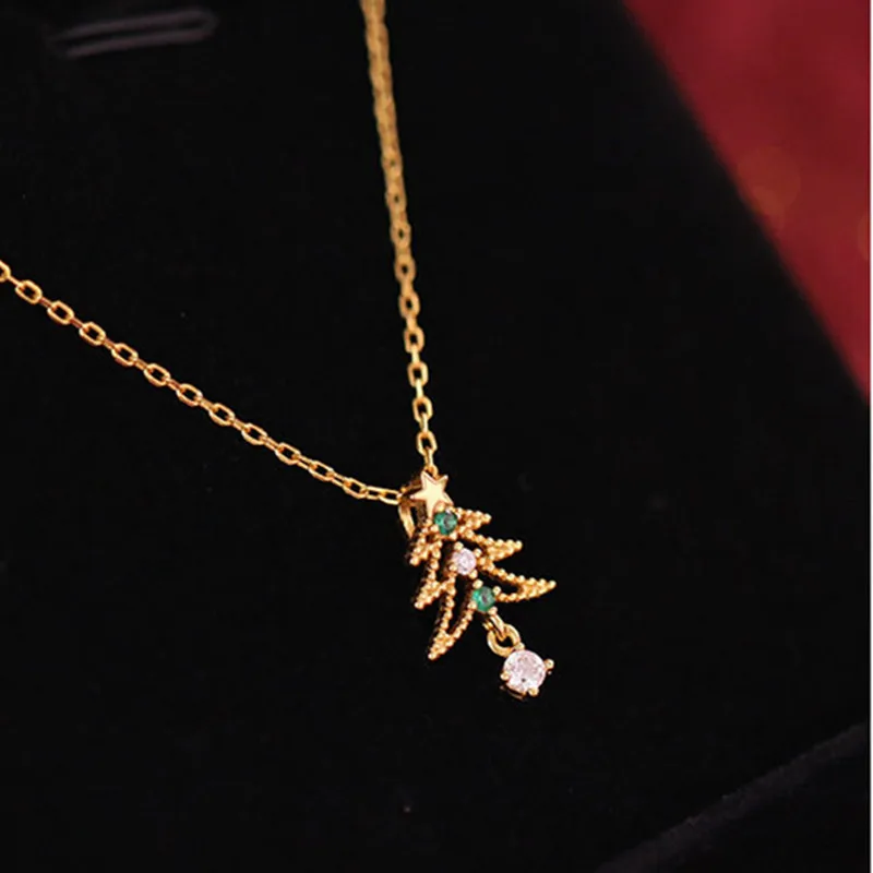 S925 Sterling Silver Plated With 14K Gold Christmas Tree Pendant Necklace Exquisite Women Girlfriend Christmas Gift Jewelry