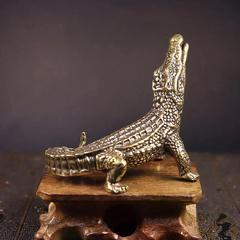 Bronze Crocodile Miniature Figurines Vintage Brass Mini Alligator Statue Desk Ornaments Home Feng Shui Decor Crafts Antique