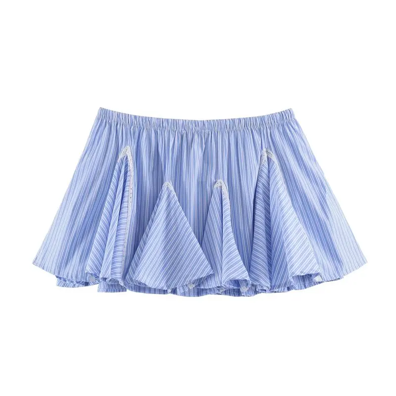 Early Autumn New Arrival Women's Fashion Mid-Waist Patchwork Stripe Versatile  Skirt Standard Fit Pleated Other Material