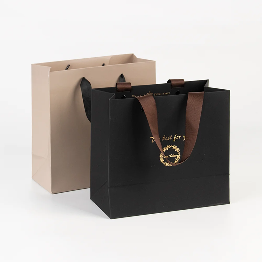 500pcs/Lot Wholesale Eco-friendly Paper Bags With Logo Printed Handles Reusable Shopping Gift luxury Jewelry Clothing Packaging