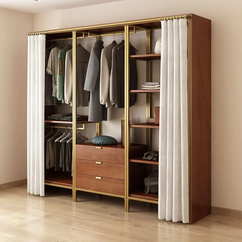 

Walk-in metal wardrobe rack open hanger wrought iron cloakroom rack bedroom floor hanger dust-proof