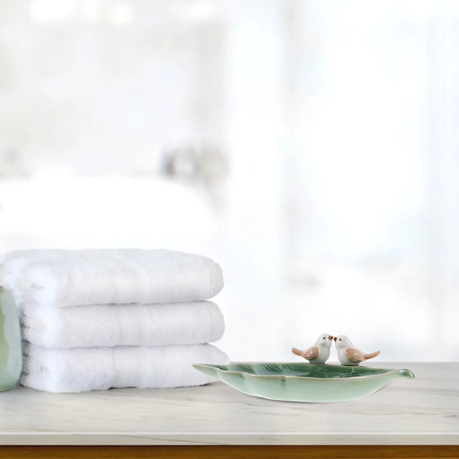 

Ceramic Bird on Leaf Trinket Dish Jewelry Organizer Ring Display Tray for Home Office Desktop Decoration Ring Dish