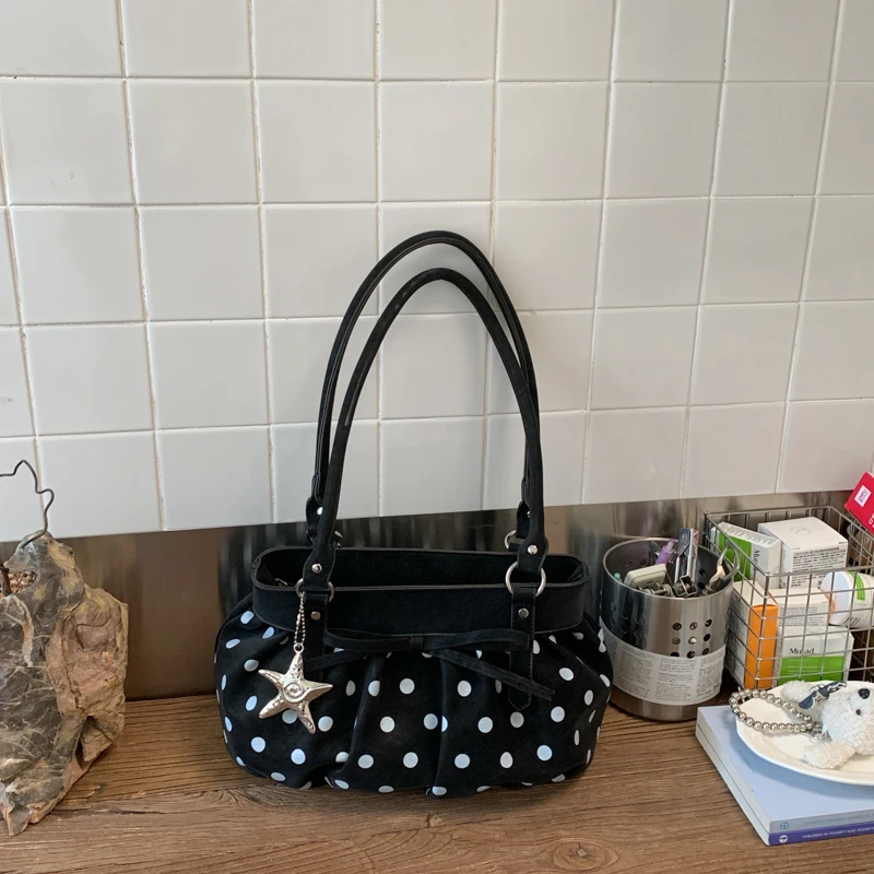

Exquisite Polka Dot Soft PU Shoulder Bags Zipper Retro Fashion Large Capacity High Quality Handbags for Women 2026 New