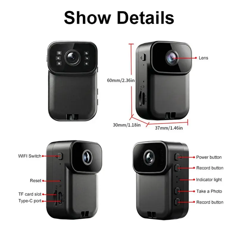 IDUD MD39 HD Mini Portable Camera Outdoor Sports Action Cam Wearable Body Recorder Night Vision 120° Wide Angle Lens view 6