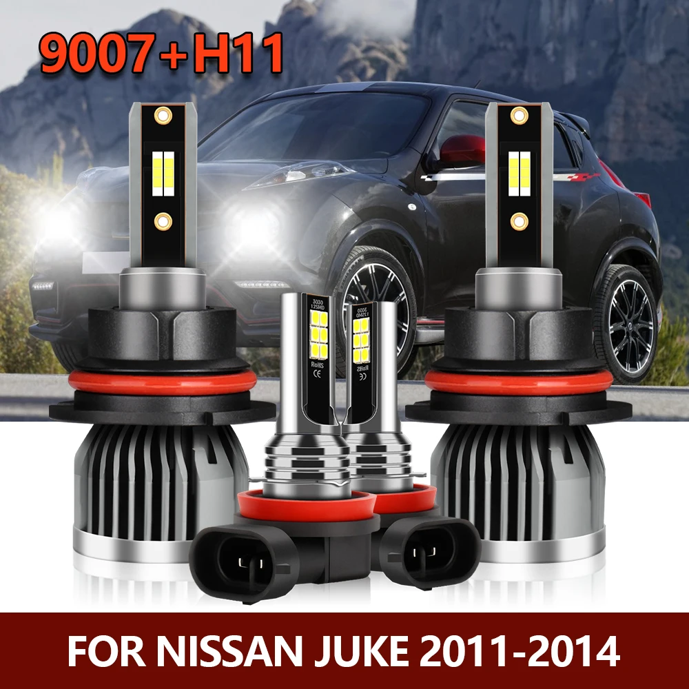 

4x LED Headlight Hi/Lo Beam Brightness CSP Lamps+Fog Light Bulbs Combo 9007 H11 Kit For Nissan Juke 2011 2012 2013 2014