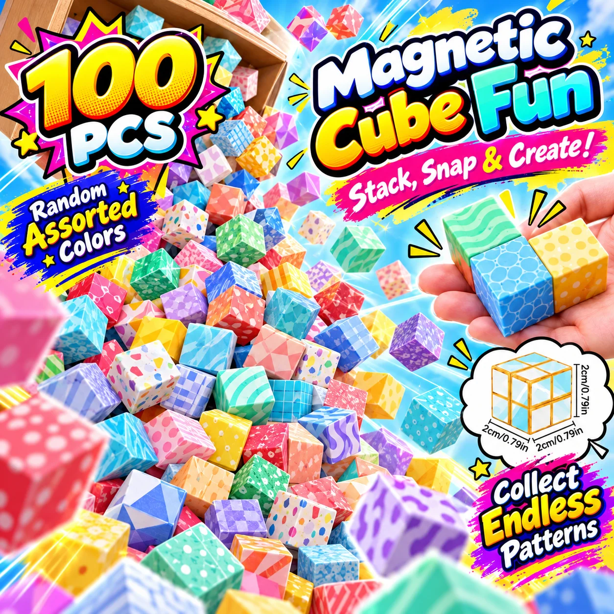 100 Piece Magnetic Tiles 3D Building Blocks Construction Set Geometry Shapes Creative Design DIY Structures Novelty Gift