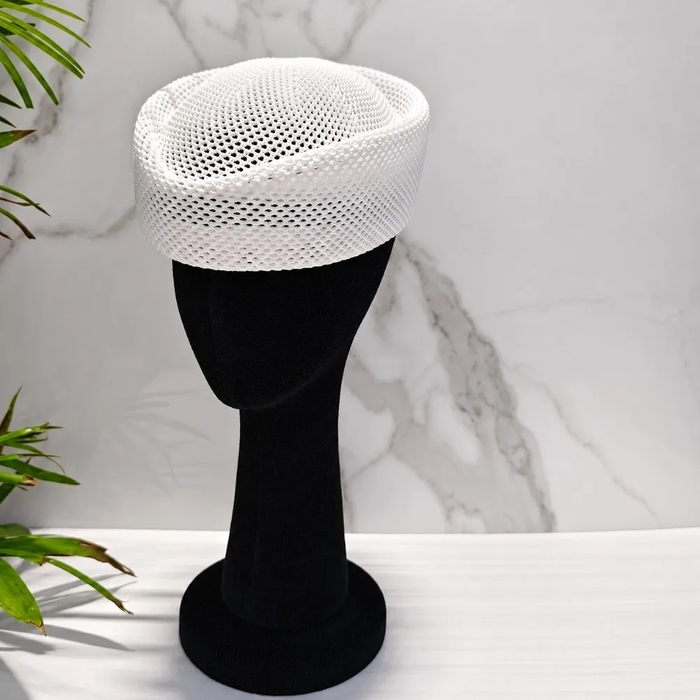 Vintage Breathable Mesh Beret Hat Hollow Lightweight Knitted Beanie Elegant Style Solid Color Casual Stewardess Cap Countryside