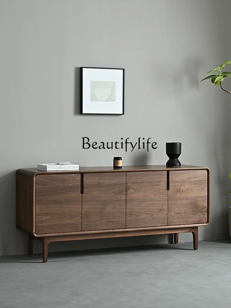 

S Nordic TV Cabinet Living Room Simple Small Apartment Solid Wood Four-Door Storage Log Storage Cabinet