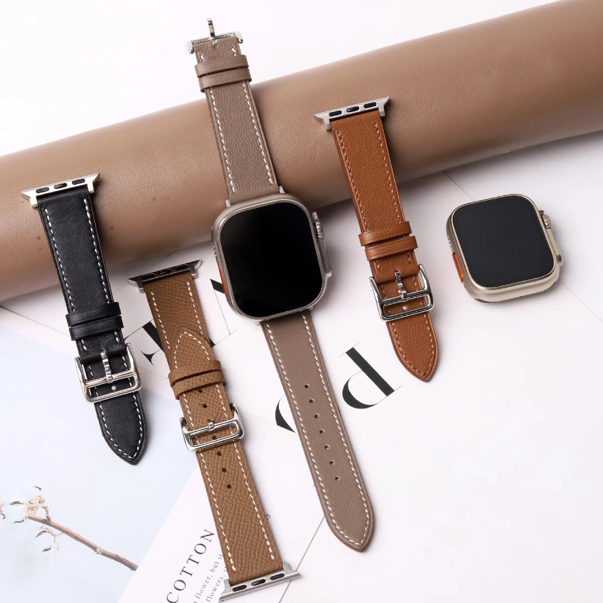 Be suitable for apple Watch Strap Apple watch9/8 Ultra2/1 49mm 45mm 41mm 38mm 44mm Goat Caviar soft hand-sewn leather strap