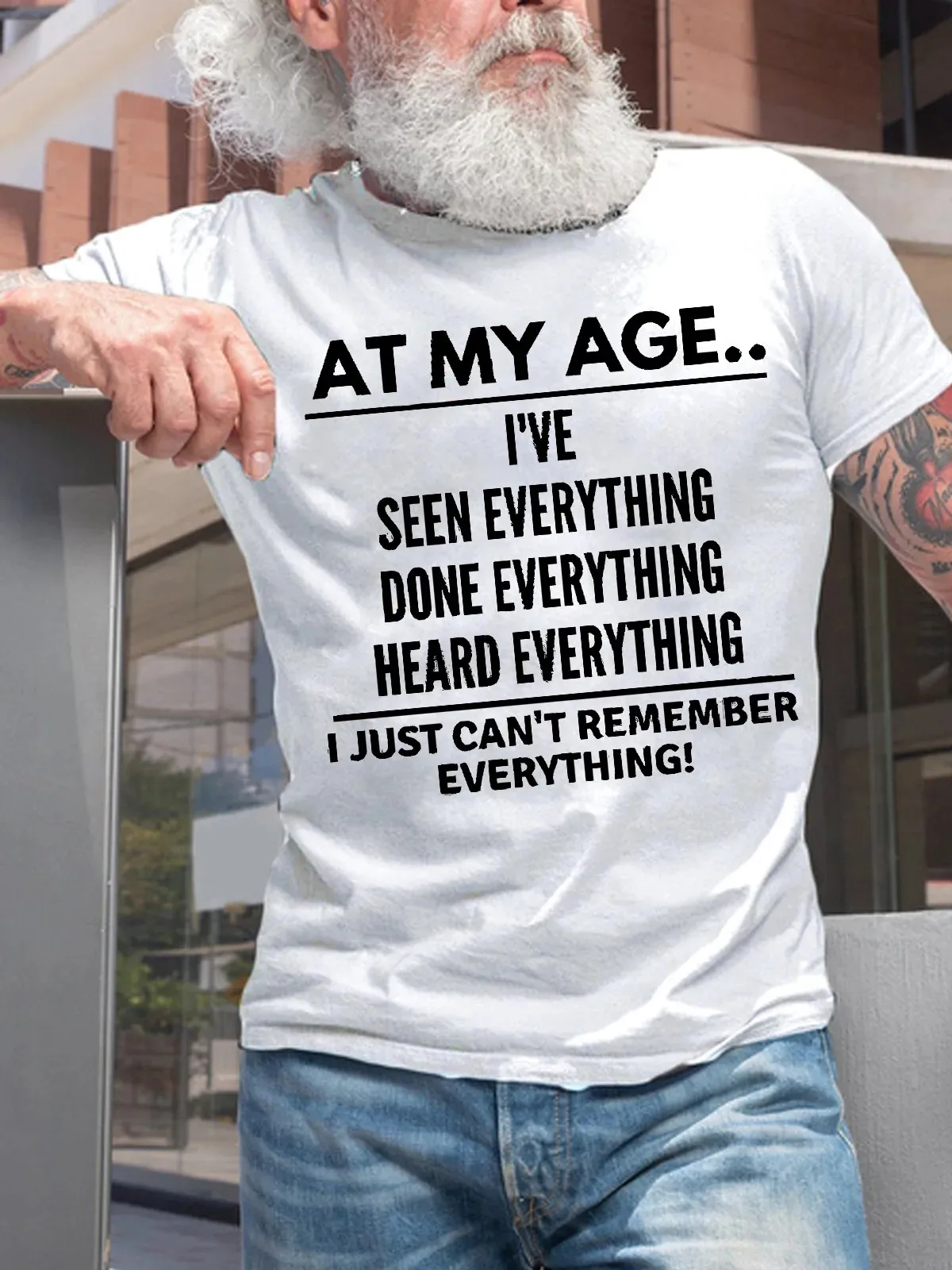 Mens At My Age I Can’T Remember Everything Funny Text Letters Cotton Crew Neck T-Shirt