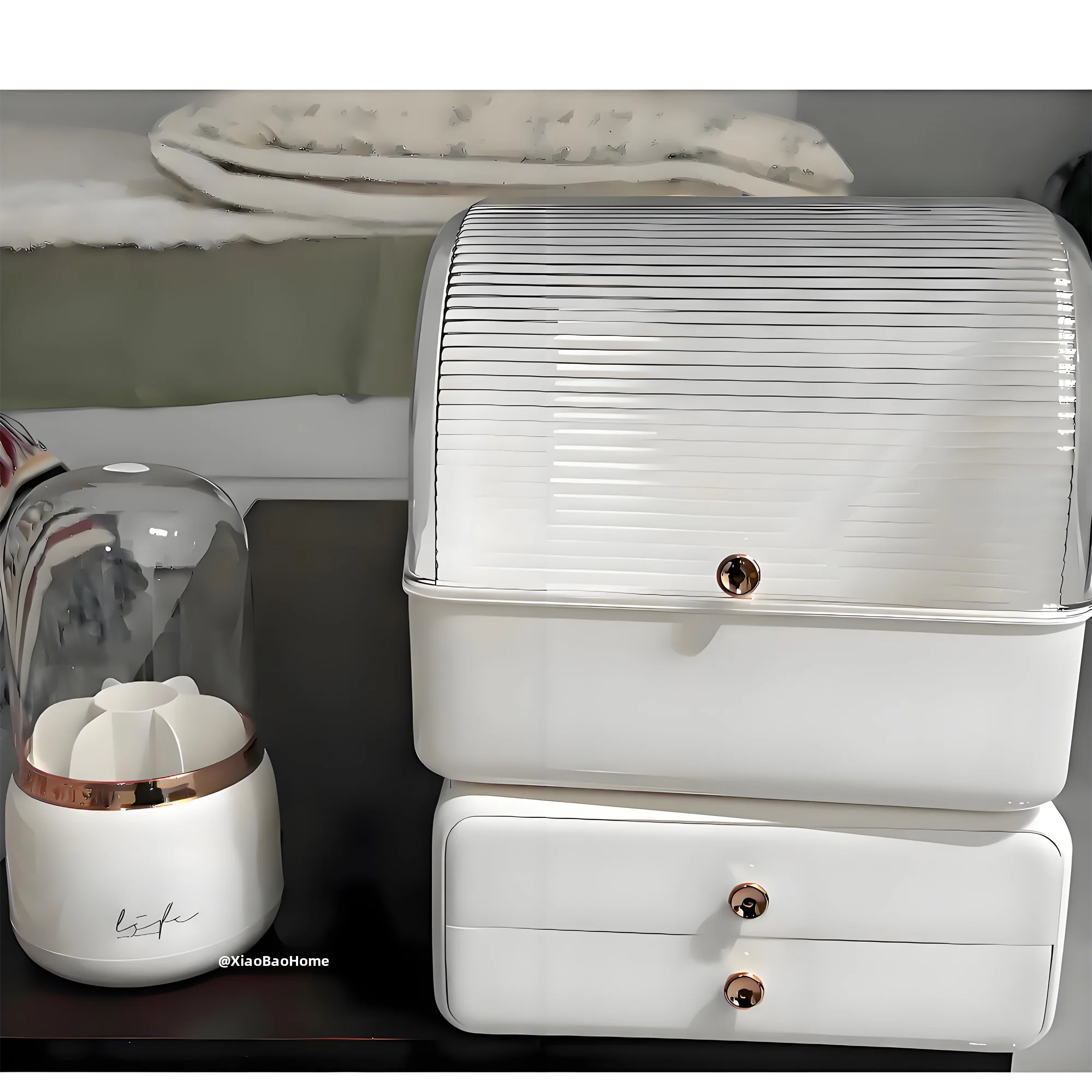 

Luxury Feel Cosmetic Storage Box Dustproof Desktop Organizer for Skin Care Products Rectangular ape Two Layers ABS Material