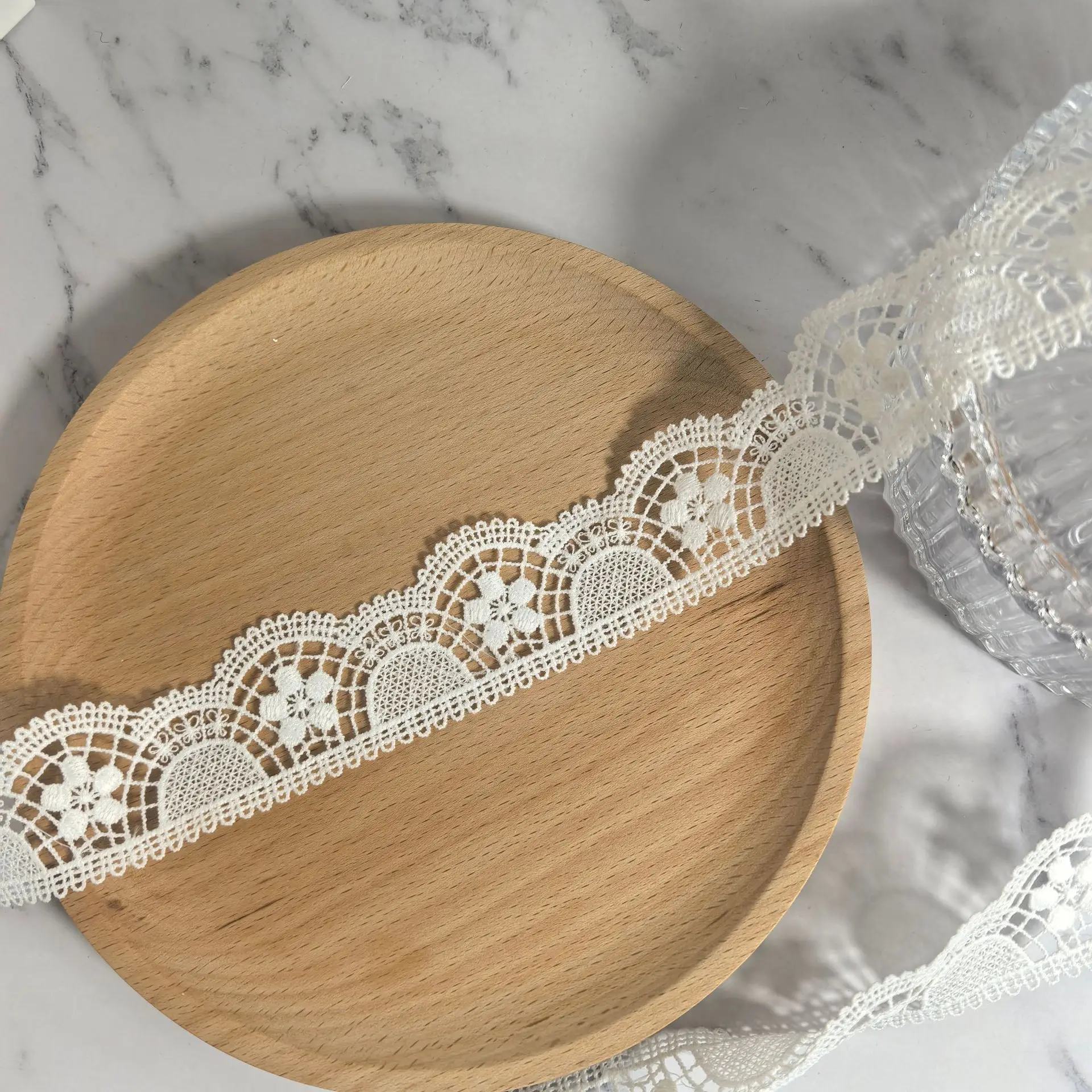 Vintage Scalloped Flower Embroidered Lace Trim, 1.5 Inch Width, Perfect for DIY Sewing, Doll Clothes, Hair Bows & Gift Wrapping