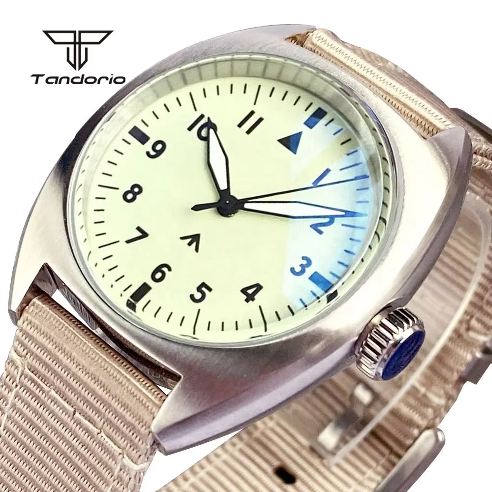 Tandorio Full Luminous Diver 36mm NH35 Automatic Domed Sapphire Field Watch Mechanical Pilot Beige Dial Unisex Wristwatch 20BAR