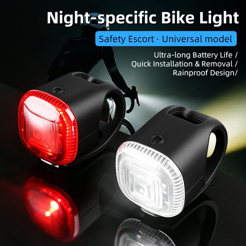 ESLNF 2PCS Bike Light Set CR2032 Battery LED Front White Rear Red Taillight Silicone Strap On Waterproof Bicycle Safety Light