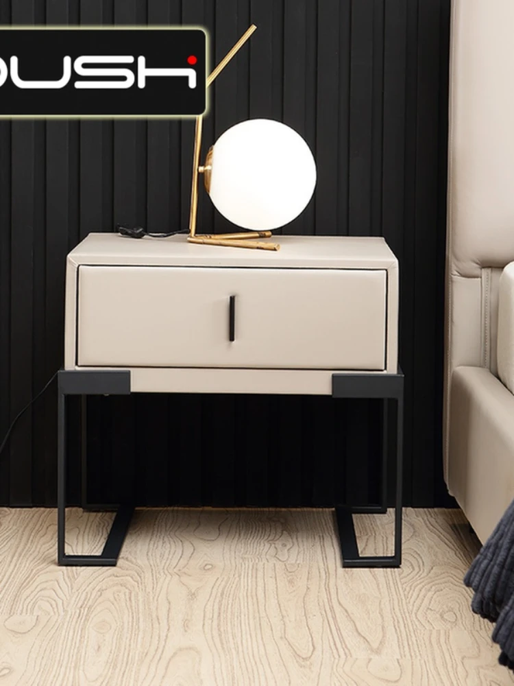 HXL Minimalistic Style Leather Bedside Table Bedroom Bedside Cabinet Locker with Drawer