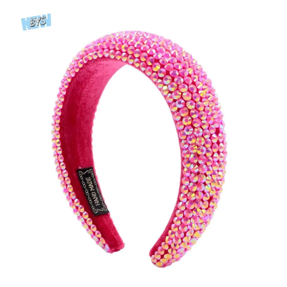 

Wide Brim Full Rhinestone Headband Shiny Handmade Baroque Headdress Padded Design Thickened Women Head Hoop Bridal Event