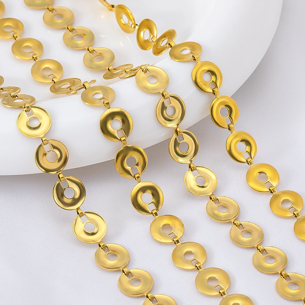 1Meter Stainless Steel Golden Flat Round Beads Link Chains for Handmade DIY Necklace Bracelet Waist Chain Jewelry Making Chain
