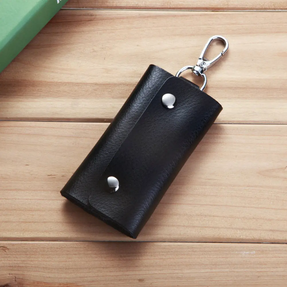 Genuine Cowhide Key Holder Case Casual Design Large Capacity 5 Hooks Lightweight Quick Closure Smart Car Key