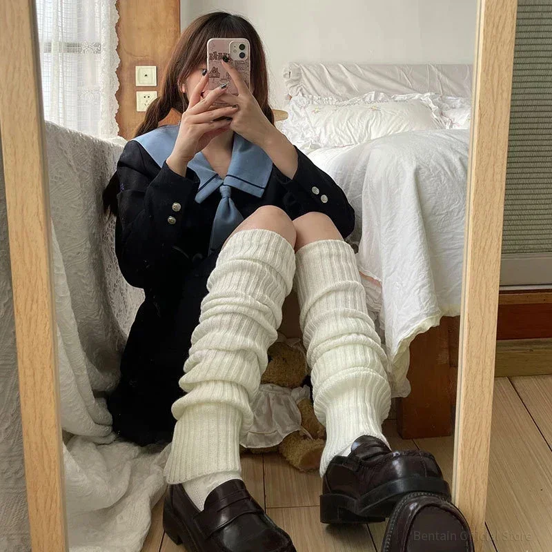 70CM Lengthened Leg Warmers Women\'s Lolita Long Socks JK College Style Knitted Warm Socks Autumn Winter Over Knee Boot Cuffs