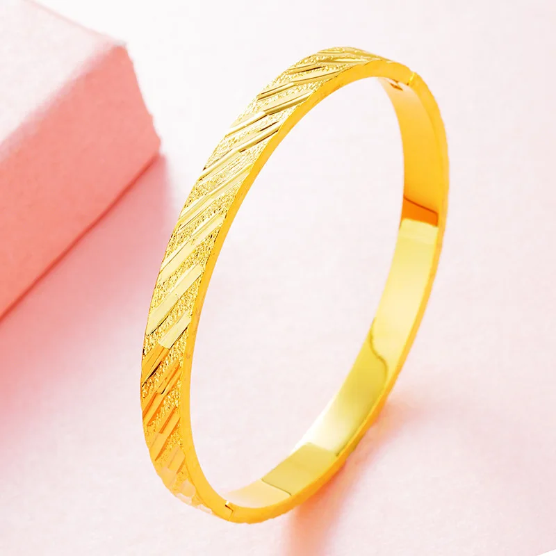 

Fashion simulated real 14K gold color bracelet women's simple titanium steel craft advanced national style fresh sweet bracelet