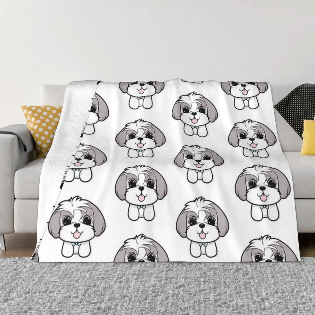 Cute kawaii Shih Tzu Bedspread on the Bed Fleece Blanket Sofa Fluffy Soft Blankets for All Season Bedroom Decoration Throw