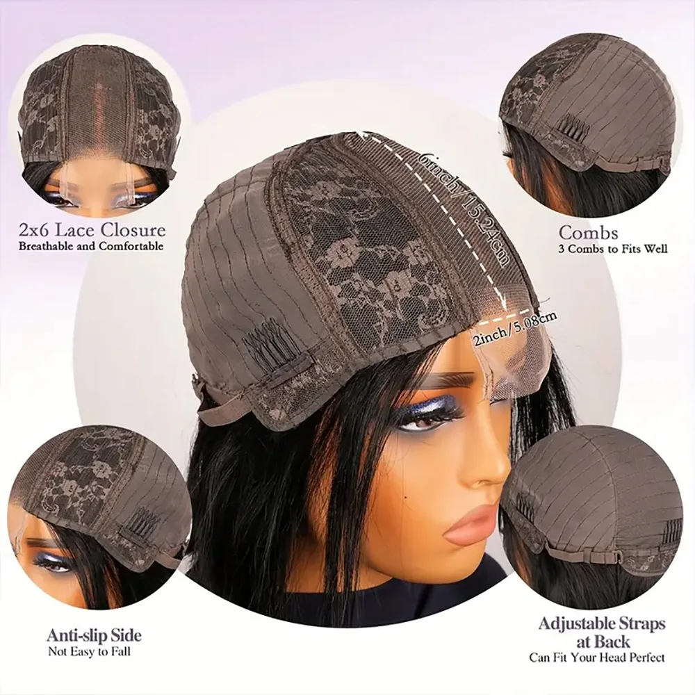 قصيرة بوب شعر مستعار 2x6 الدانتيل أمامي خصلات الشعر المستعار الإنسان مستقيم البرازيلي 100% باروكة من شعر طبيعي 2x6 شعر مستعار للنساء