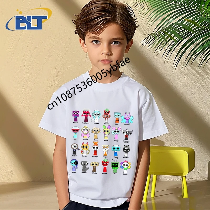 All Dandy's world Sprunki toys printed kids T-shirt pure cotton short-sleeved cartoon top personalized children's clothing