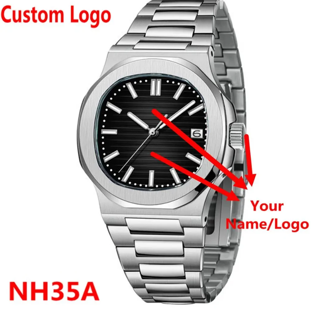 Custom Men\'s Square Watches Luxury NH35 Automatic Watch For Men Mechanical WristWatch Steel Sapphire glass Reloj Hombre