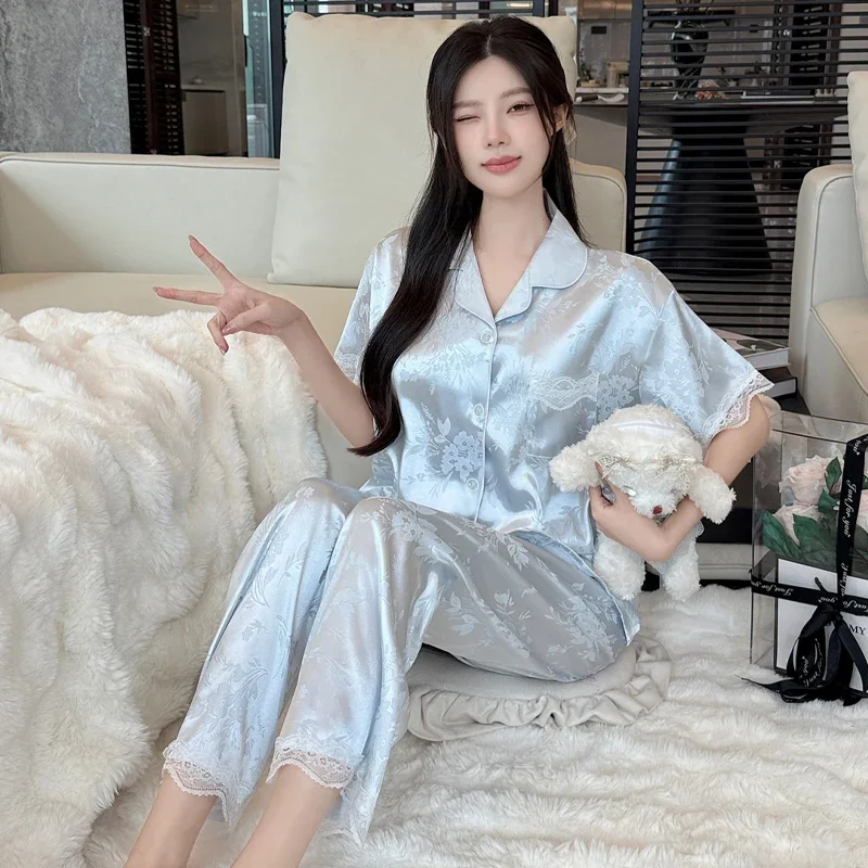 Sweet Cute Flower Print Autumn New Women's Pajamas Vintage Short Chinese Style Pajamas Set for Women Simple Fashion Home Wear