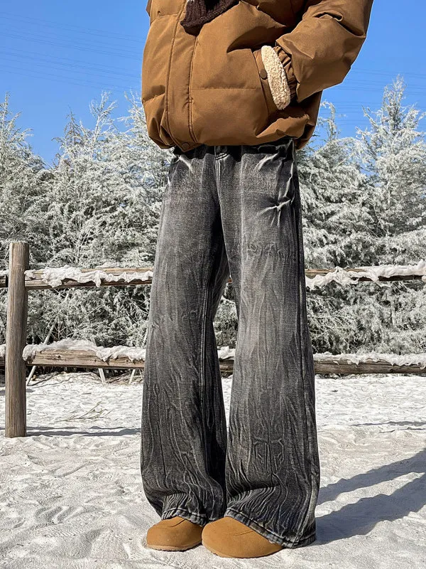 

TANGZ Studio Men's Distred Straight Leg Jeans Lightning Cra Waed Casual Comfortable Loose Fit Jeans for Autumn Wear