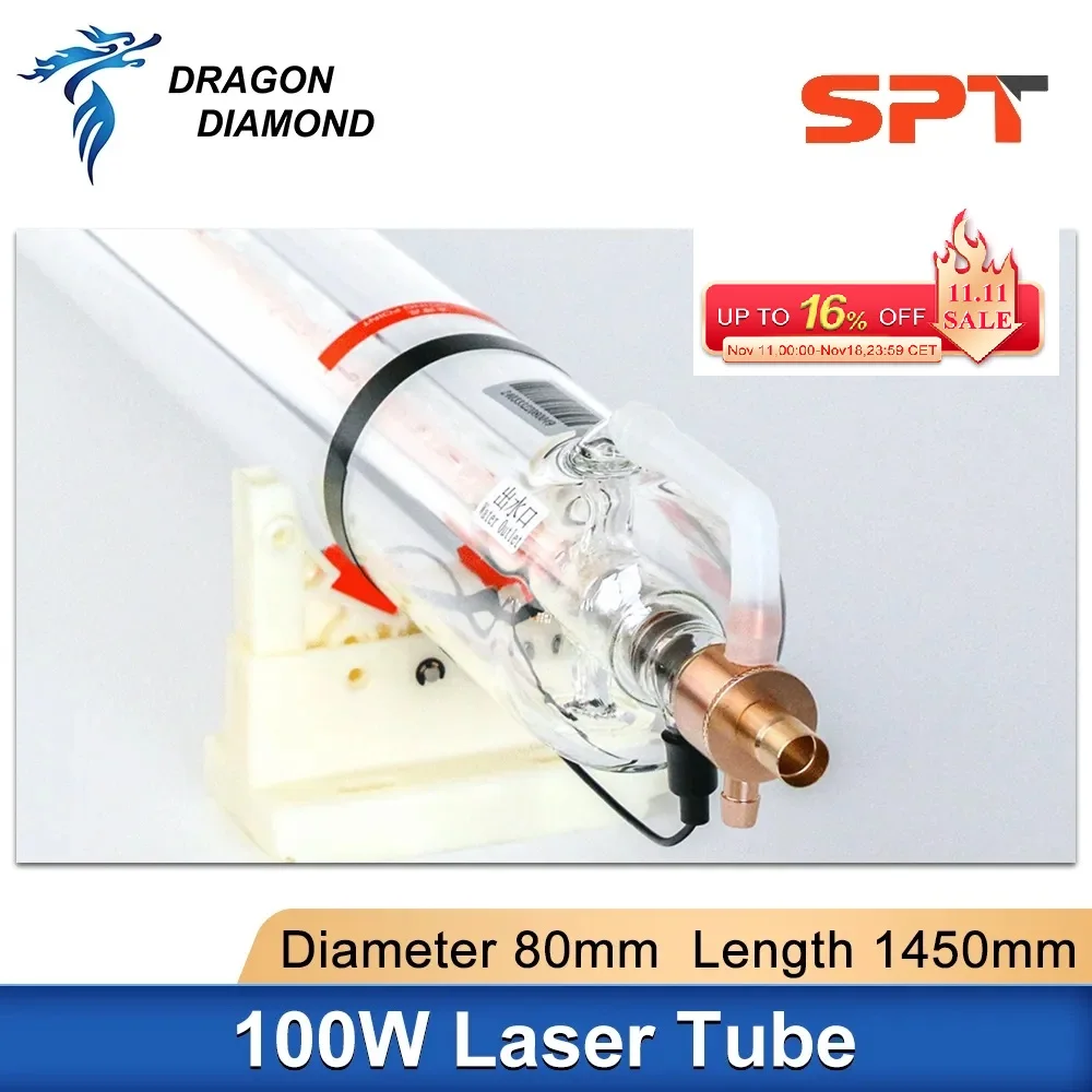 

100-130W Co2 Laser Tube SPT C100 Dia. 80mm Length 1450mm For 100W 130W Co2 Laser Power Supply For Laser Engraver Cutting Machine