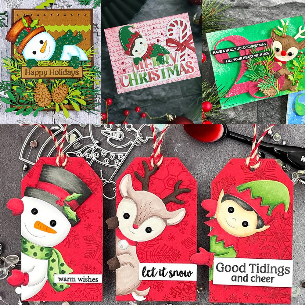

Merry Christmas Peeking Elf Metal Cutting Dies Christmas Reindeer Snowman Die For DIY Scrapbooking Card Decoration Craft Making