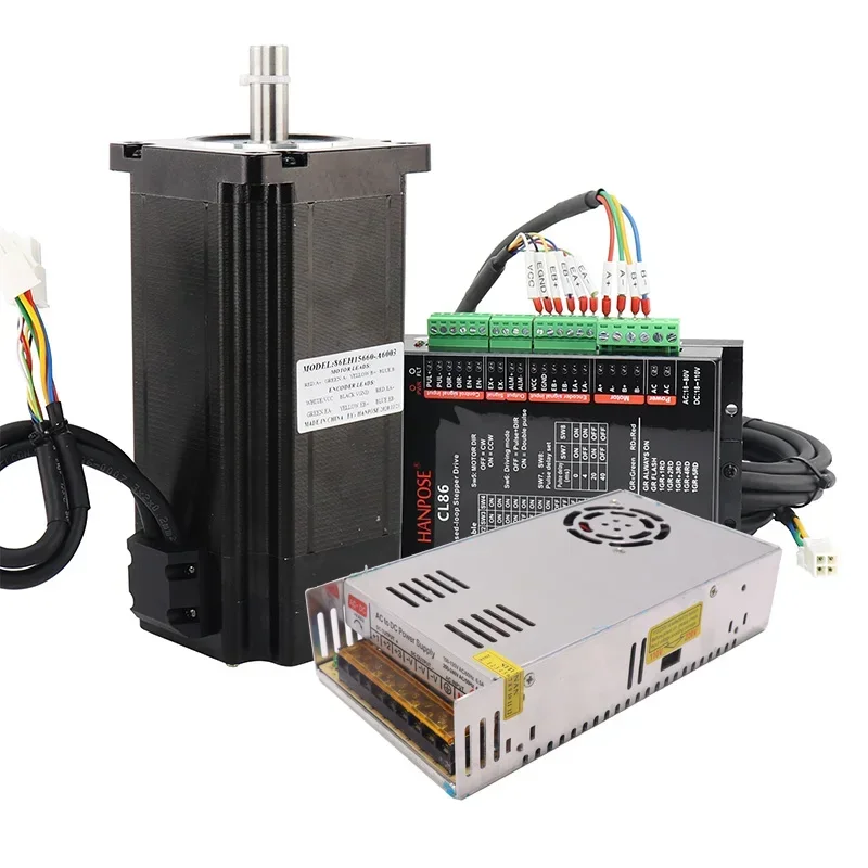 

nema 34 stepper motor closed loop 6A 12N.m 86EH15660A6001 close loop motor+CL86 Drive 48v 360W Power Supply cnc kit 1 axis servo