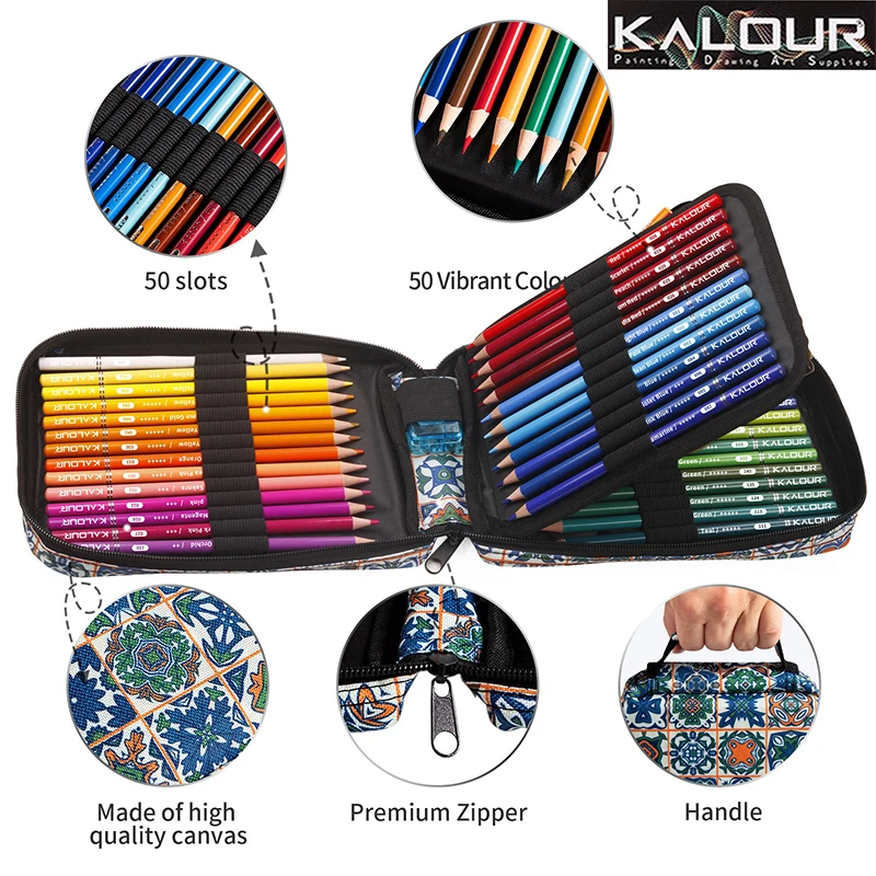 KALOUR Adult Coloring Pencil Set with 52/72 Slots Case, Soft Oily Colors to Paint Children Drawing Supplies útiles escolares 학용품