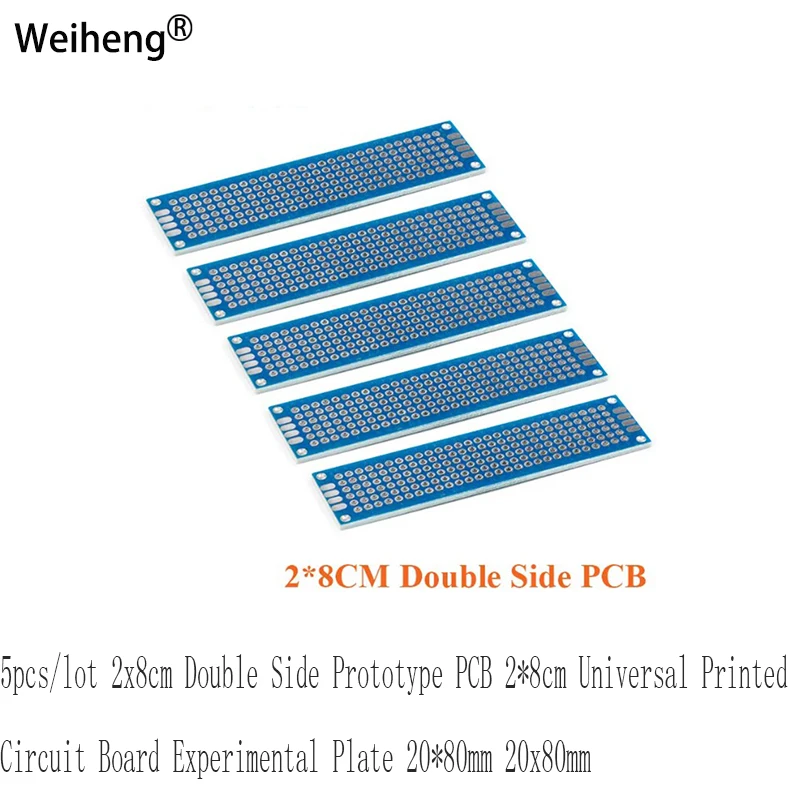 5pcslot 2x8cm Double Side Prototype PCB 28cm Universal Printed Circuit Board Experimental Plate 2080mm 20x80mm