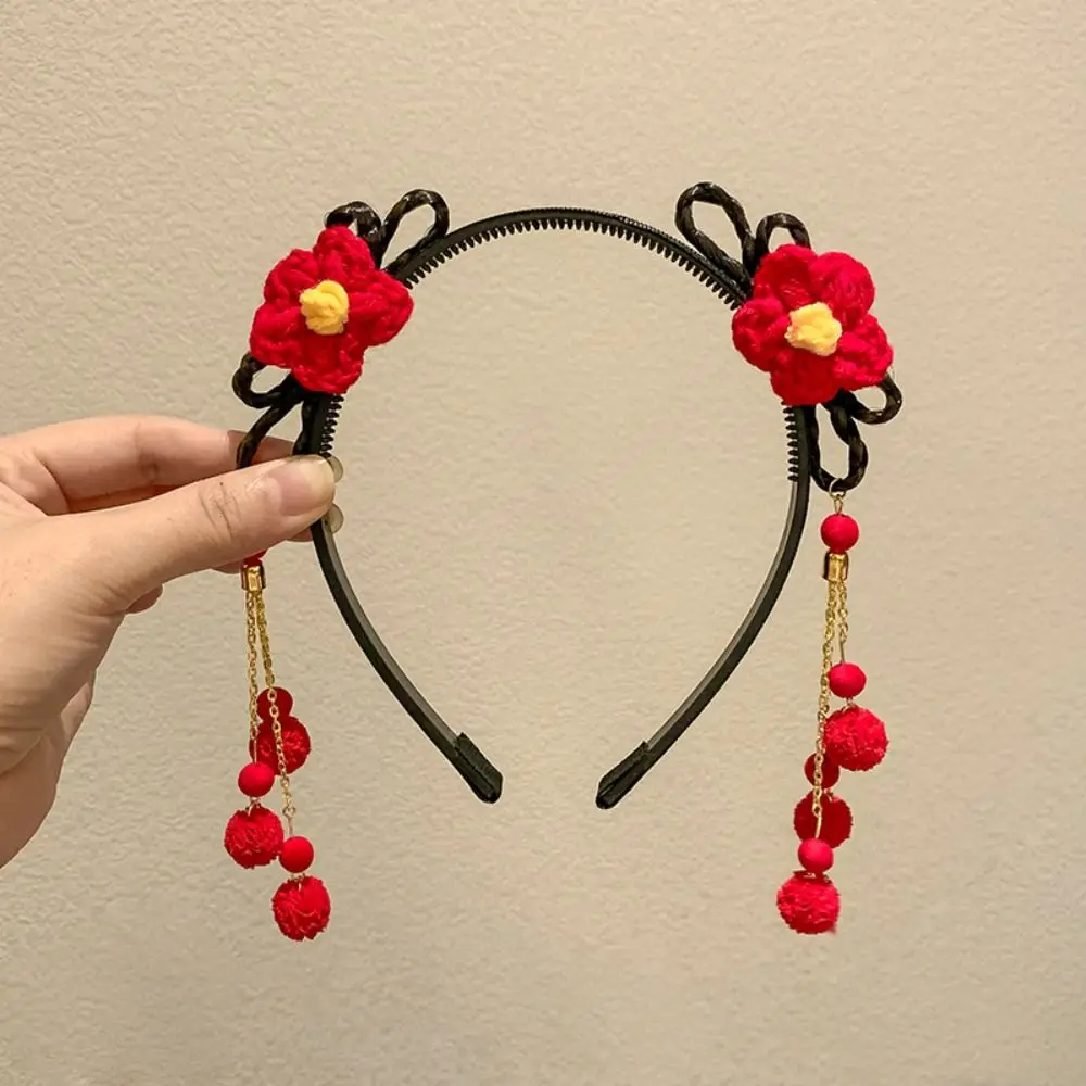 

Flower Children Wig Headband Braid Hair Tassel Hanfu Hair Sticks Tang Suit Hair Hoop Ancient Style Red Bow Hairband Children