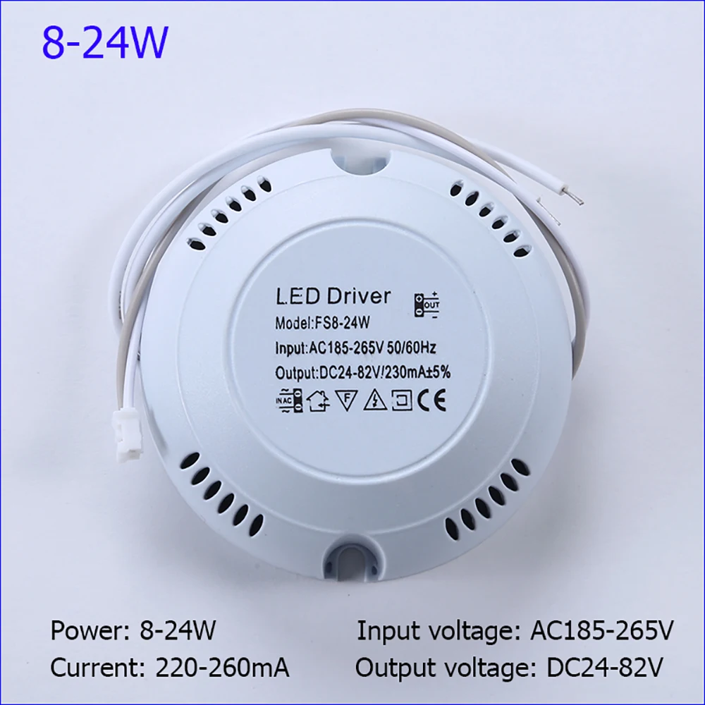 LED天井ランプ用照明トランス,LEDライトドライバーAC165-265V〜dc 24-82v 70v-130v,8w 12w 18w 24w 36w,1個