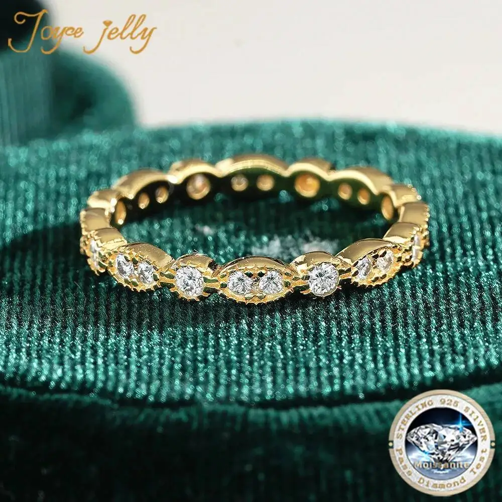 JoyceJelly Full Moissanite Ring 925 Sterling Silver 18K Plated For Women Wedding Bands Engagement Rings Anniversary Jewelry Gift