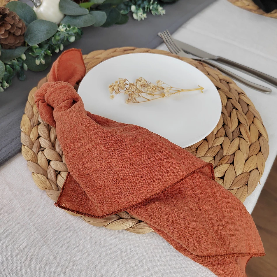 4 PCS Edge Sewing Cloth Napkins Sage Green Pure Cotton Fabric 40x40cm Soft Dinner Tea Towel Home Kitchen Rustic Wedding Decor