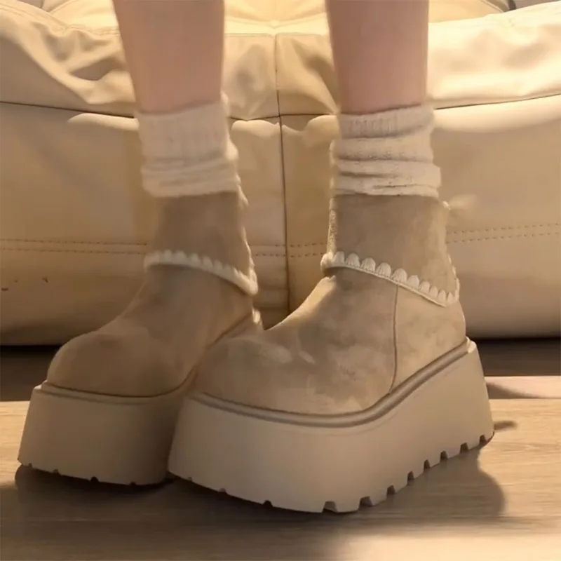 Flats Platform Women Ankle Boots Suede New Fashion Snow Boots 2025 Trend Winter Shoes Warm Casual Woman Sneakers Botas