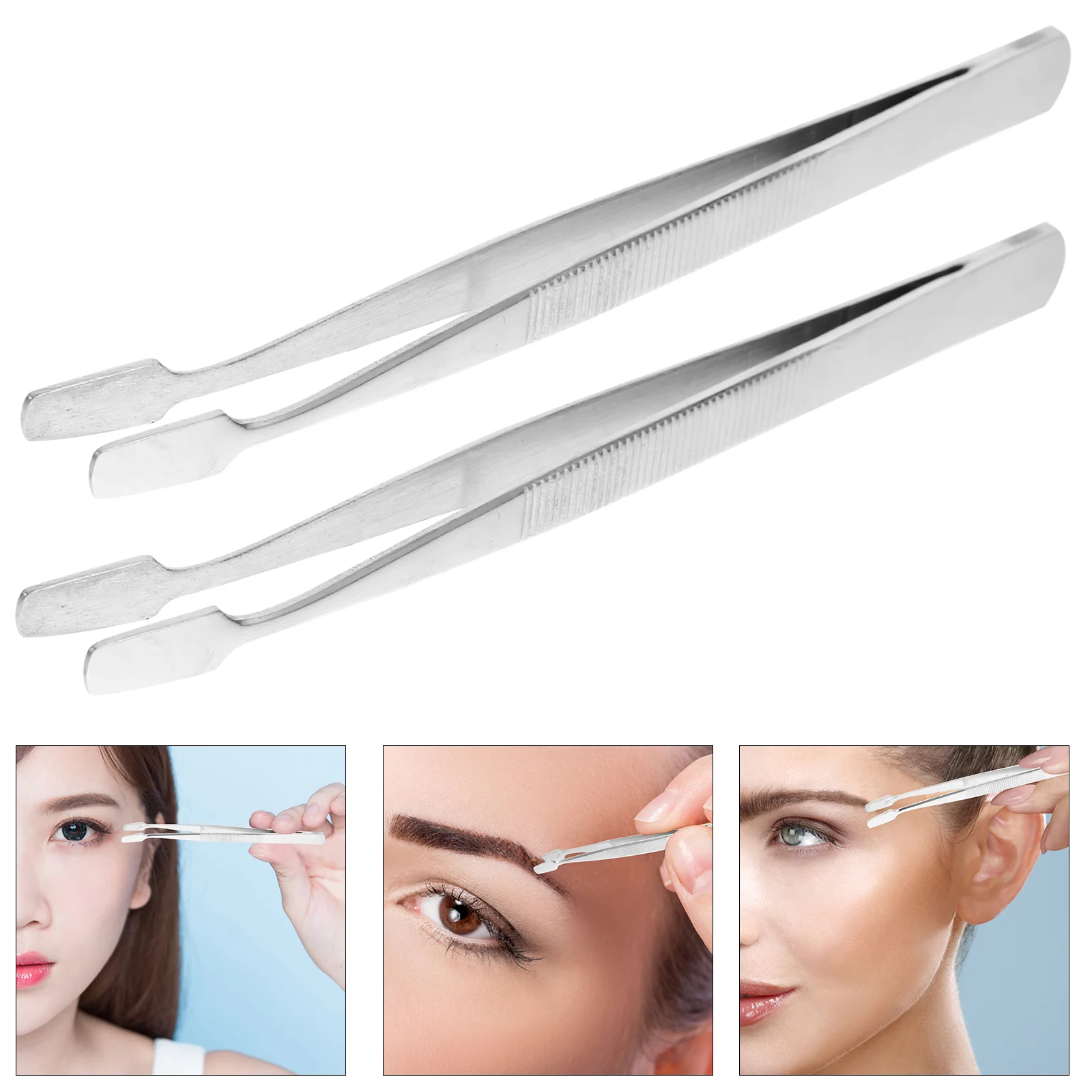 Flat Tip Tweezers Stainless Steel Clip Stamp Photo False Eyelash Curler Auxiliary Coin Tongs Long for Crafts