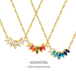 ASONSTEEL Exquisite Colorful Cubic Zirconia Pendant Necklace Stud Earring Stainless Steel For Women Jewelry Fashion Accessories
