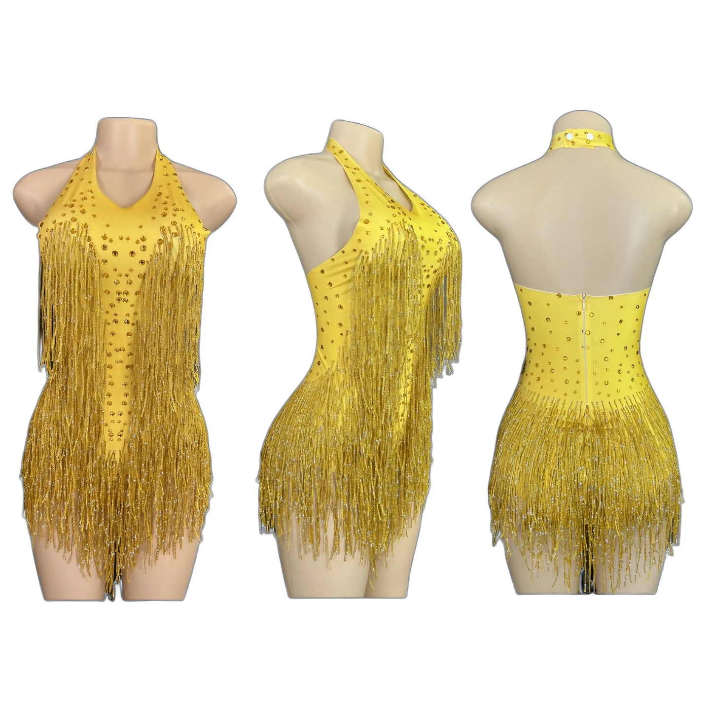 Sparkly Rhinestones Fringe Bodysuit WomenVightclub Party Dance Costume Stage Wear SexyTassel Leotard Performance Clothing